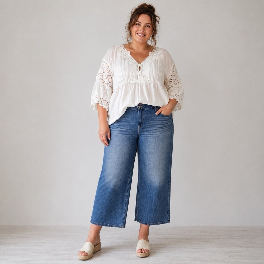Torrid Perfect Wide Leg Cropped Jeans 26R Blue Everyday Casual Cowgirl Boho Chic